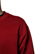 Red Embossed Logo Cotton Crew Neck Sweater
