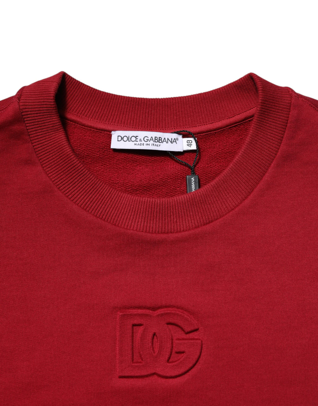 Red Embossed Logo Cotton Crew Neck Sweater