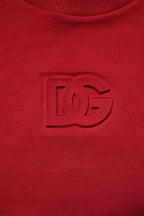 Red Embossed Logo Cotton Crew Neck Sweater