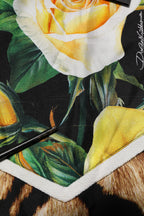 Black Silk Floral Crew Neck Pullover Sweater