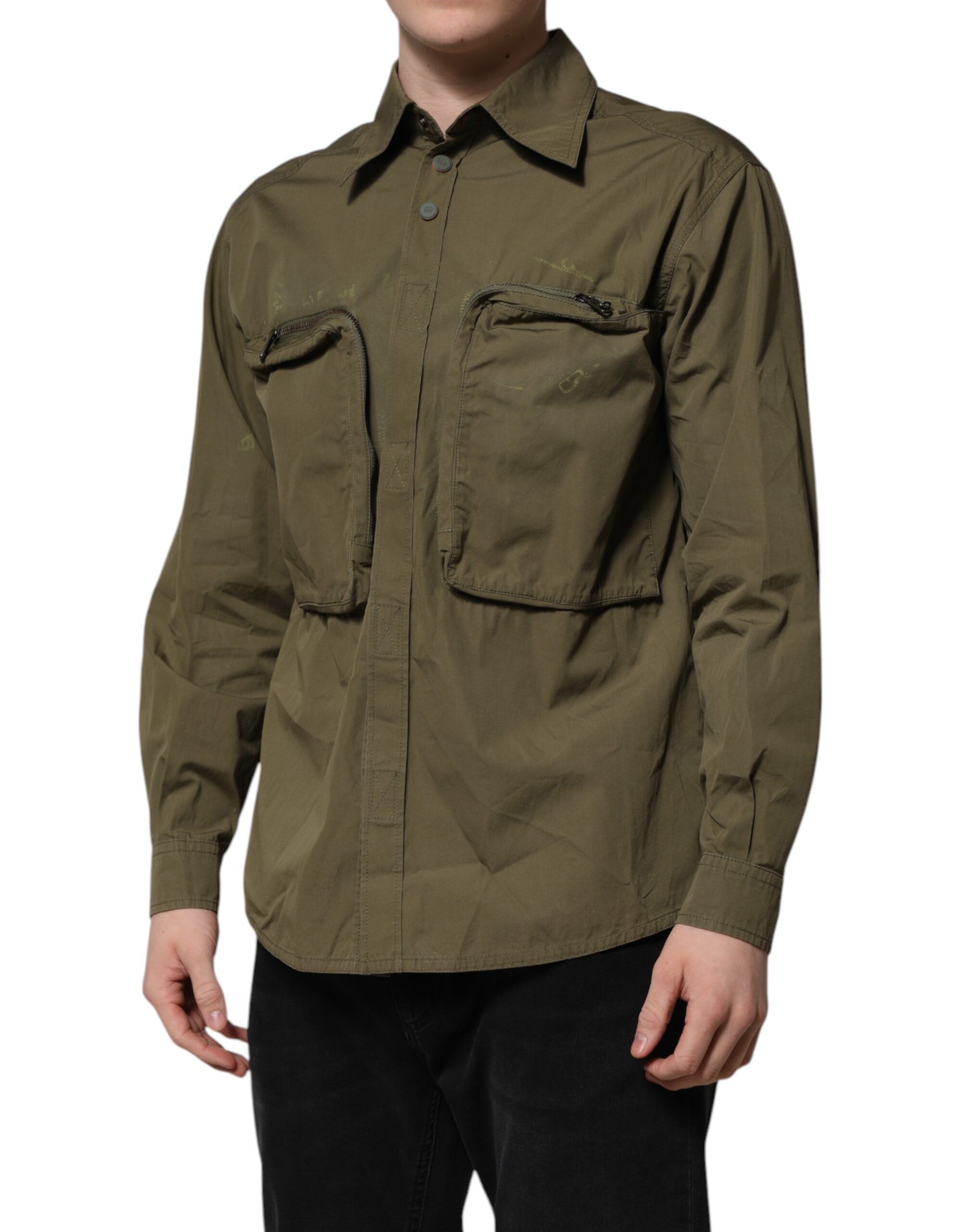 Army Green Button Down Long Sleeves Shirt