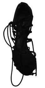 Black Suede Strap Stilettos Sandals