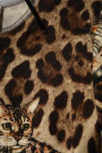 Brown Leopard Print Belted A-line Midi Dress
