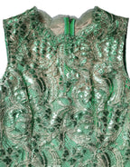 Green Cotton Floral Lace Sheath Midi Dress