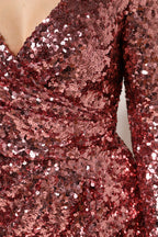 Pink Sequin Statement Nylon Midi V-Neck Dress