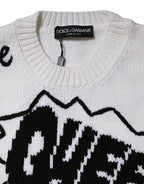 White Wool Knit Crew Neck Pullover Sweater