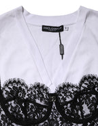 White Lace Cotton V-Neck Short Sleeves Top