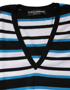 Multicolor Stripes Long Sleeves V-neck Top