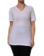 White Cotton Short Sleeves V-Neck Top T-shirt