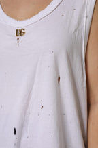 White Cotton Sleeveless Round Neck Tank Top