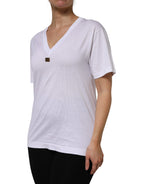 White Cotton Short Sleeve V-Neck Top T-shirt