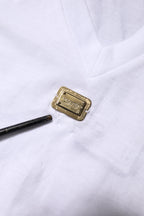 White Cotton Short Sleeve V-Neck Top T-shirt