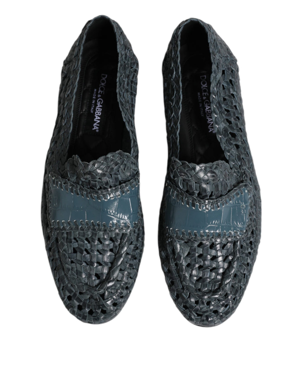 Blue Woven Leather Slip On Loafers Shoes