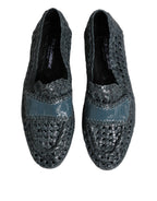Blue Woven Leather Slip On Loafers Shoes