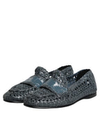 Blue Woven Leather Slip On Loafers Shoes