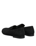 Black Jacquard Slip On Loafers Formal Shoes