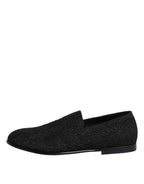 Black Jacquard Slip On Loafers Formal Shoes