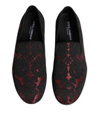 Red Black Jacquard Slip On Loafers Shoes