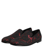 Red Black Jacquard Slip On Loafers Shoes