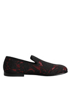 Red Black Jacquard Slip On Loafers Shoes
