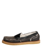 Brown White Calfskin Leather Loafers Shoes