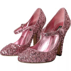 Pink Sequin Mary Jane Pumps High Heels Shoes