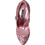 Pink Sequin Mary Jane Pumps High Heels Shoes