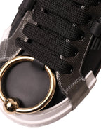 Black Leather Low Top Sneakers Portofino Shoes