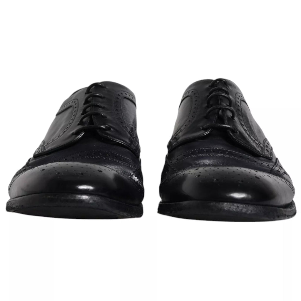 Dark Blue Leather Derby Wingtip Formal Shoes