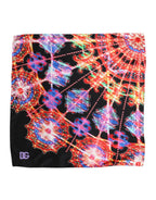 Black Multicolor Print Square Foulard Scarf