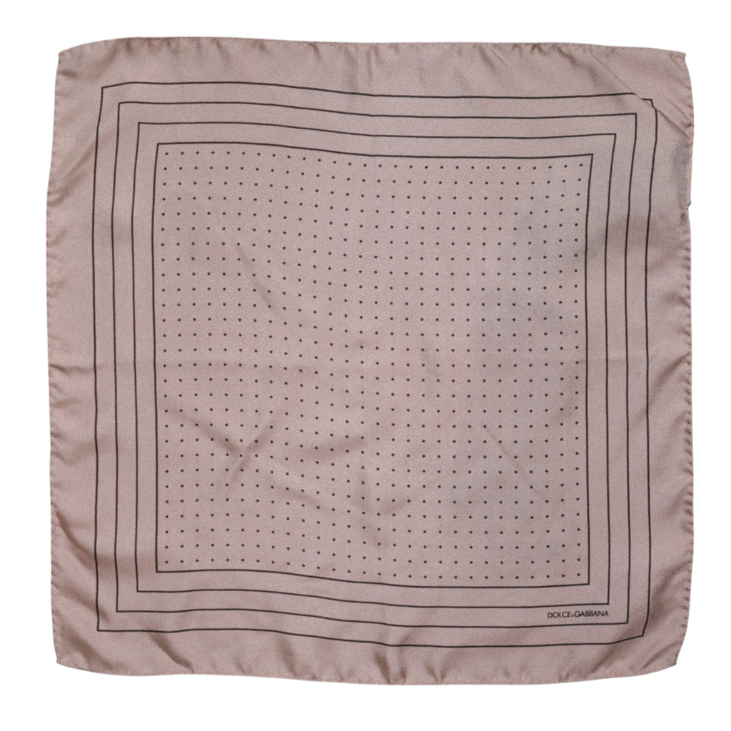 Beige Dotted Silk Square Men Foulard Scarf