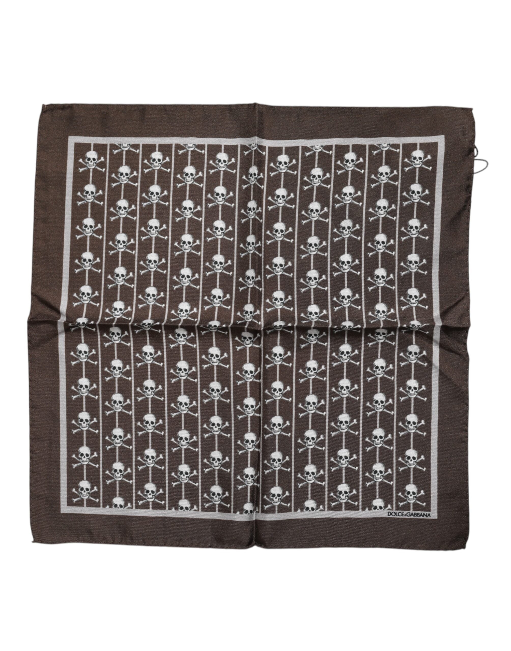 Brown Skull Silk Square Men Foulard Scarf