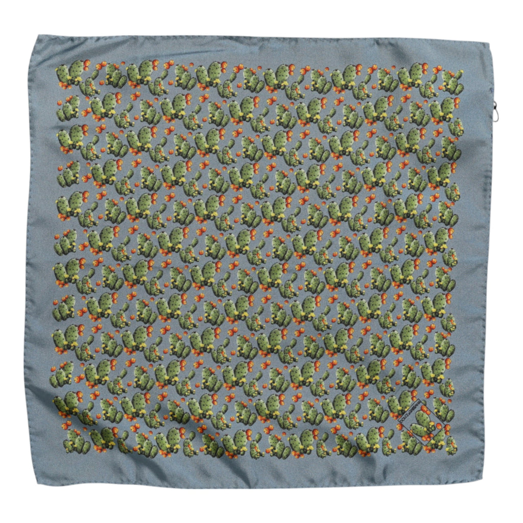 Gray Green Cactus Print Square Foulard Scarf