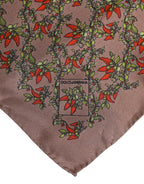 Brown Chili Print Silk Square Foulard Scarf