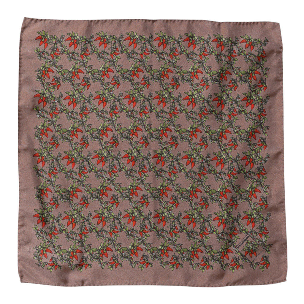 Brown Chilis Silk Square Men Foulard Scarf