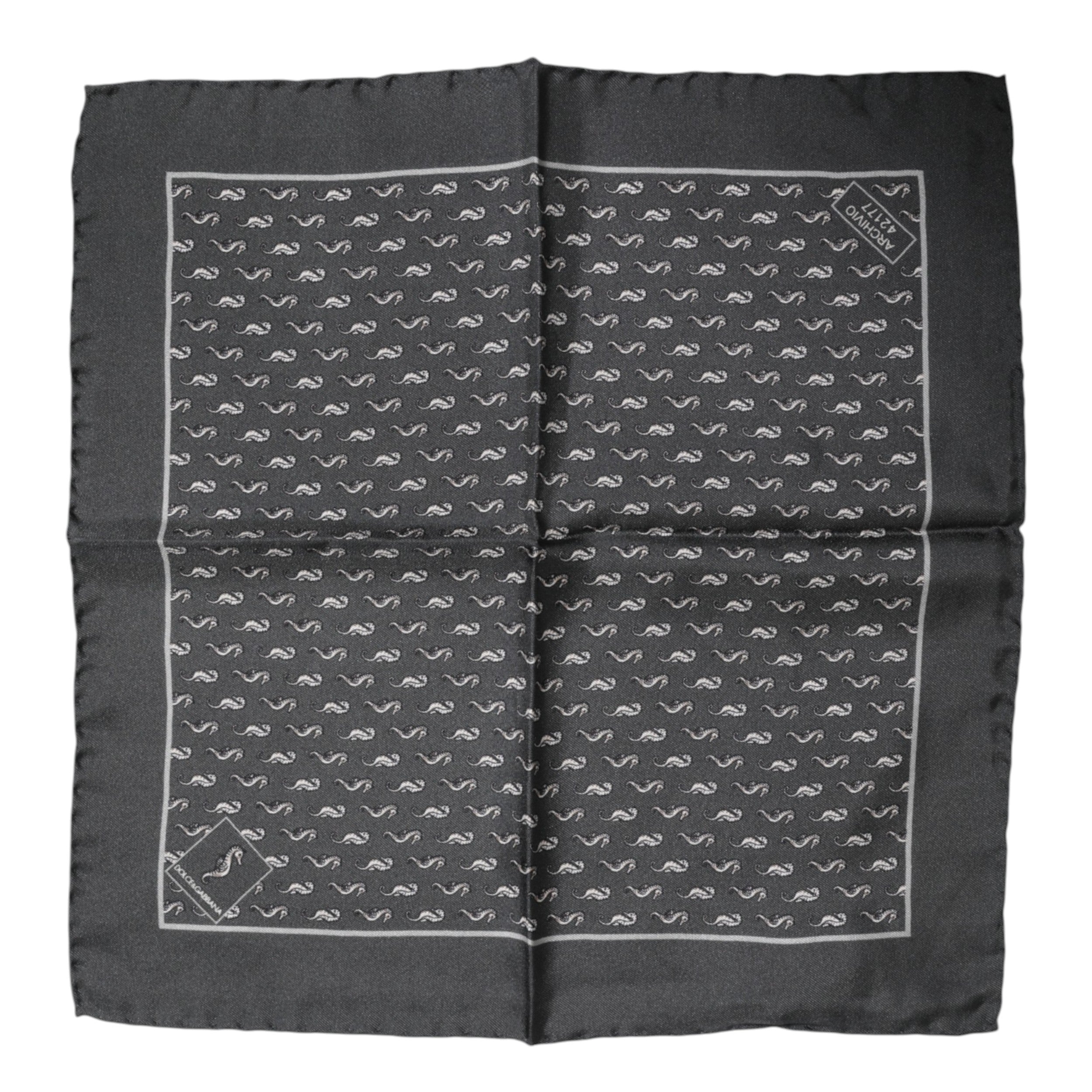 Black Fish Print Silk Square Men Foulard Scarf