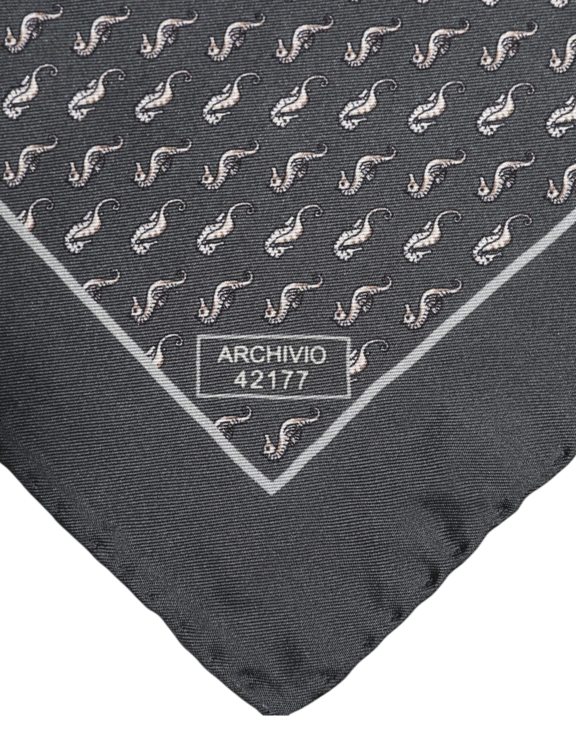 Black Fish Print Silk Square Men Foulard Scarf