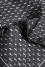 Black Fish Print Silk Square Men Foulard Scarf