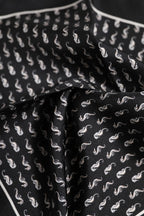 Black Sea Horse Silk Square Men Foulard Scarf