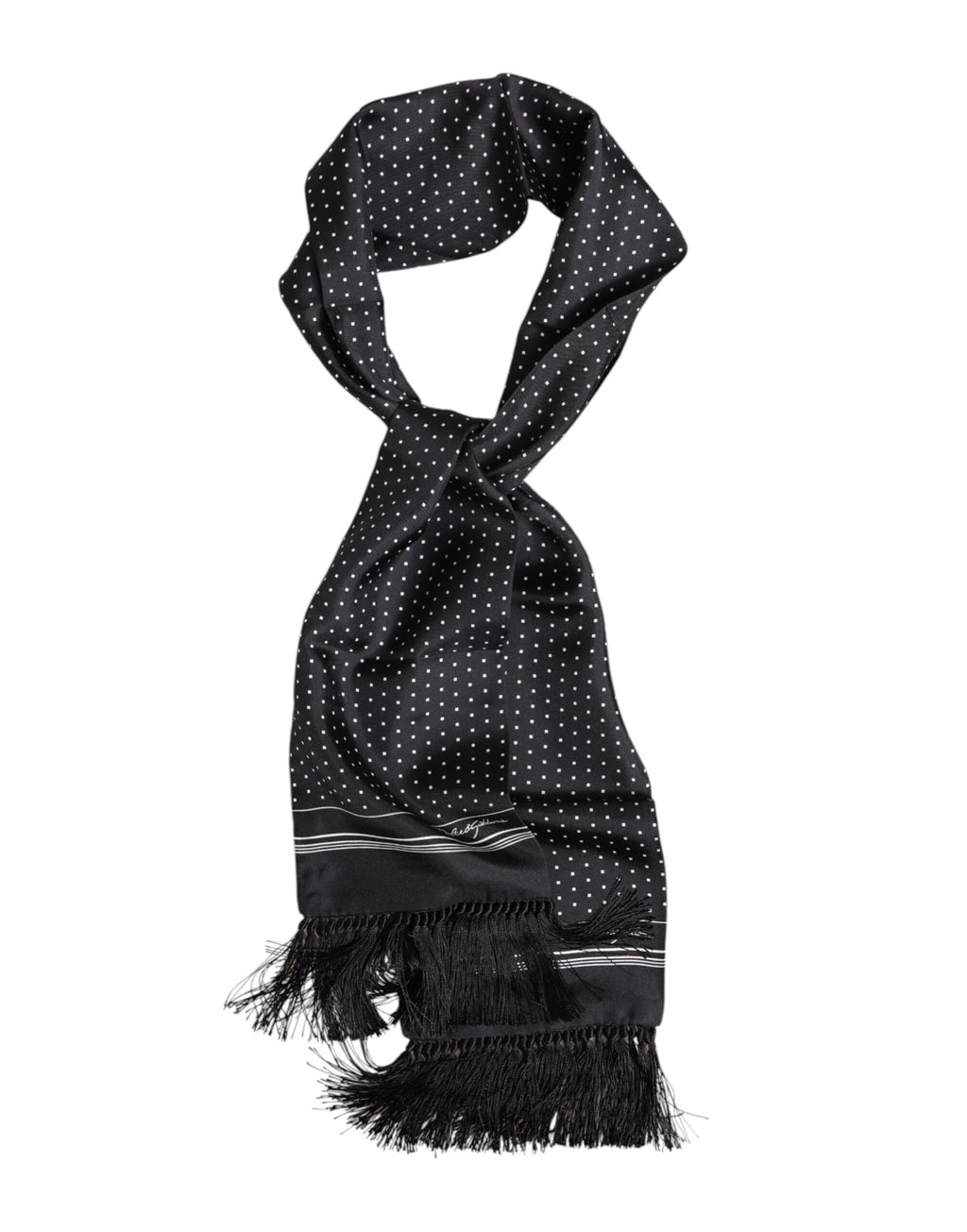 Black White Polka Dot Fringes Foulard Scarf