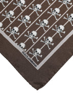 Brown Skull Silk Square Men Foulard Scarf