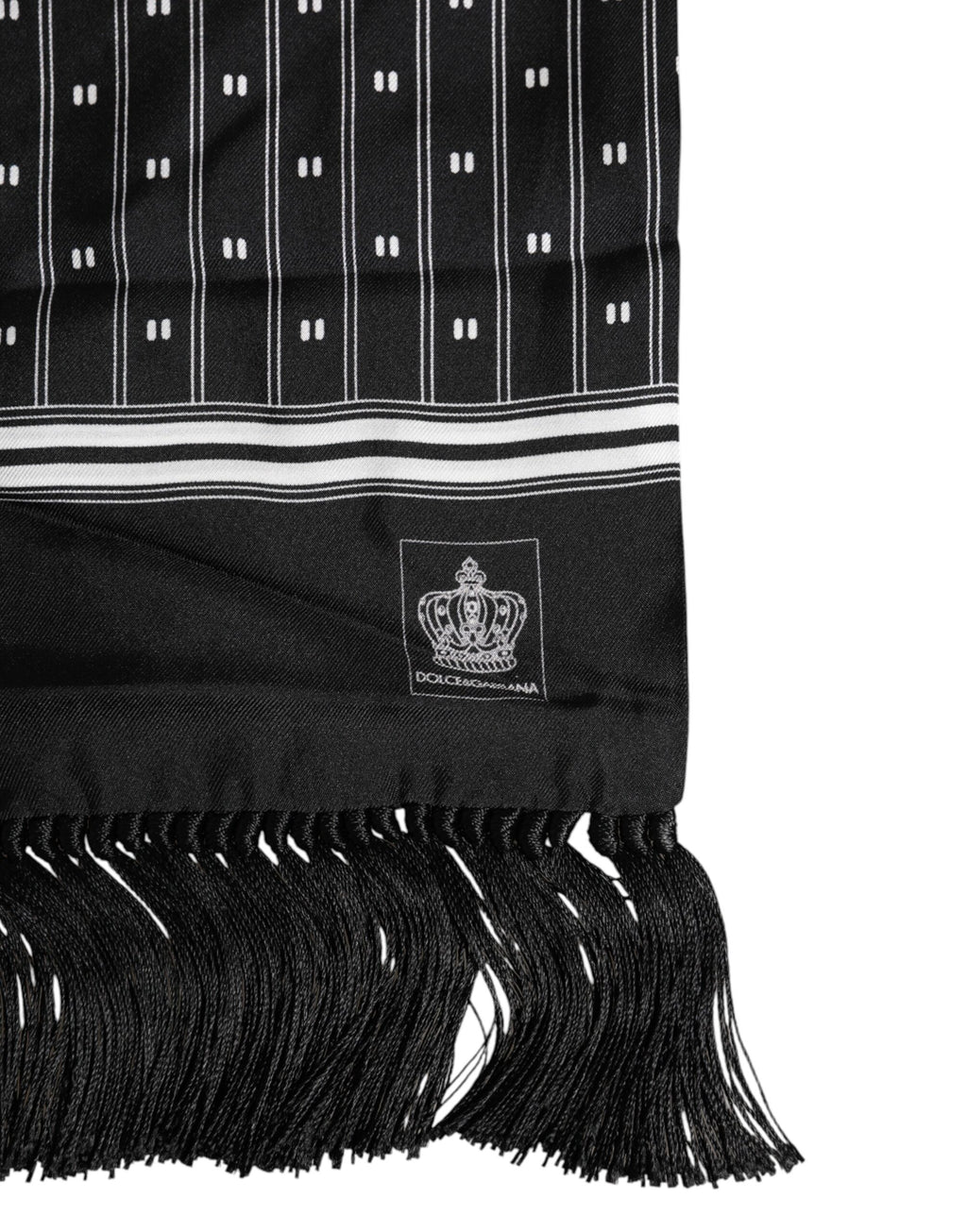 Black Silk Printed Fringes Men Foulard Scarf