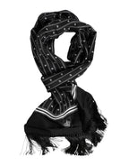 Black Silk Printed Fringes Men Foulard Scarf