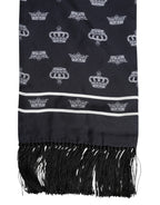 Black Silk Crown Fringes Men Foulard Scarf