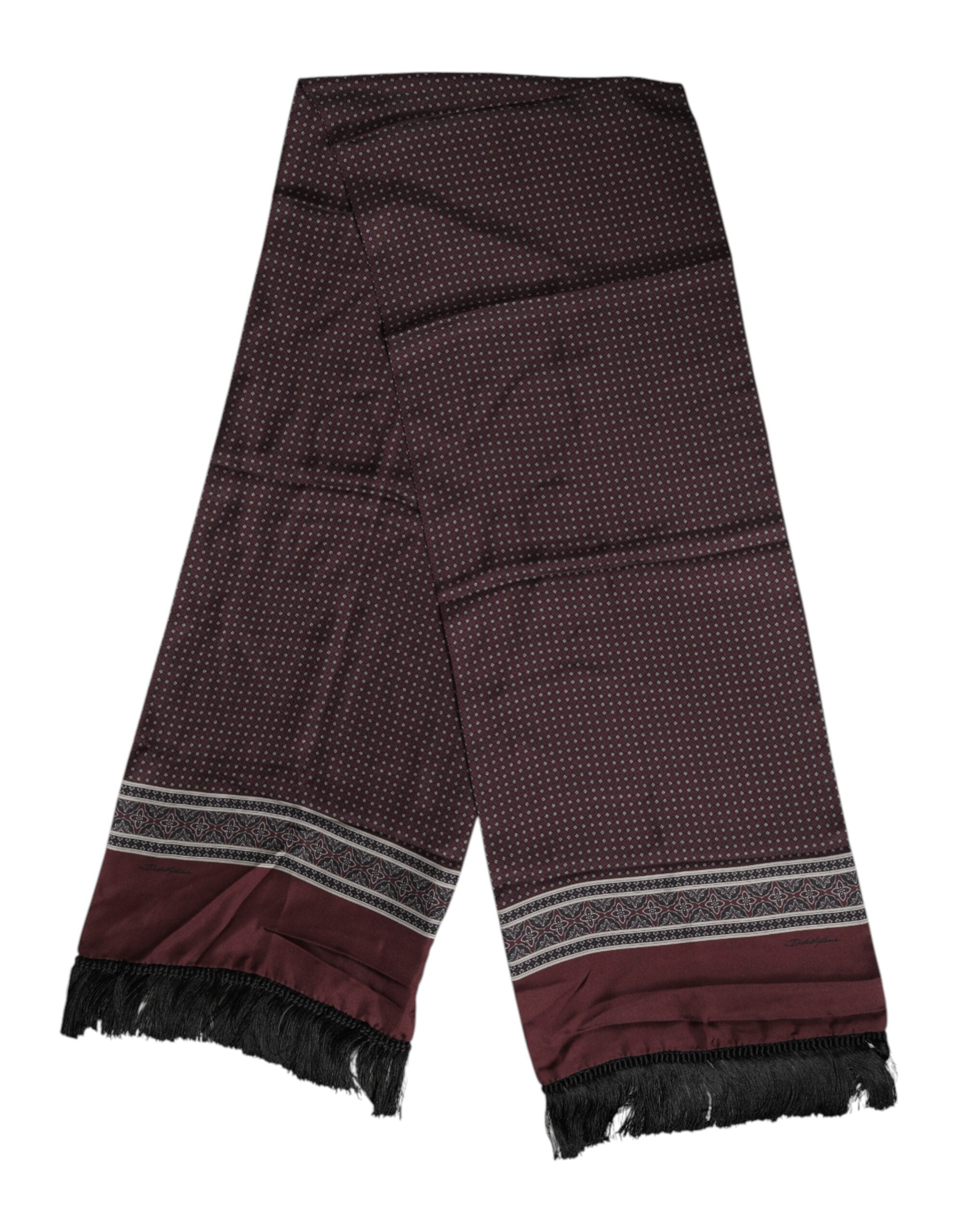 Maroon Dotted Silk Fringes Foulard Scarf