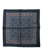 Blue Printed Silk Square Men Foulard Scarf