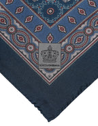 Blue Printed Silk Square Men Foulard Scarf