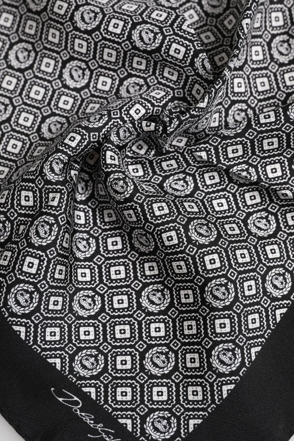 Black White Patterned Square Foulard Scarf
