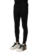 Black Nylon Elastic Logo Men Leggings Pants