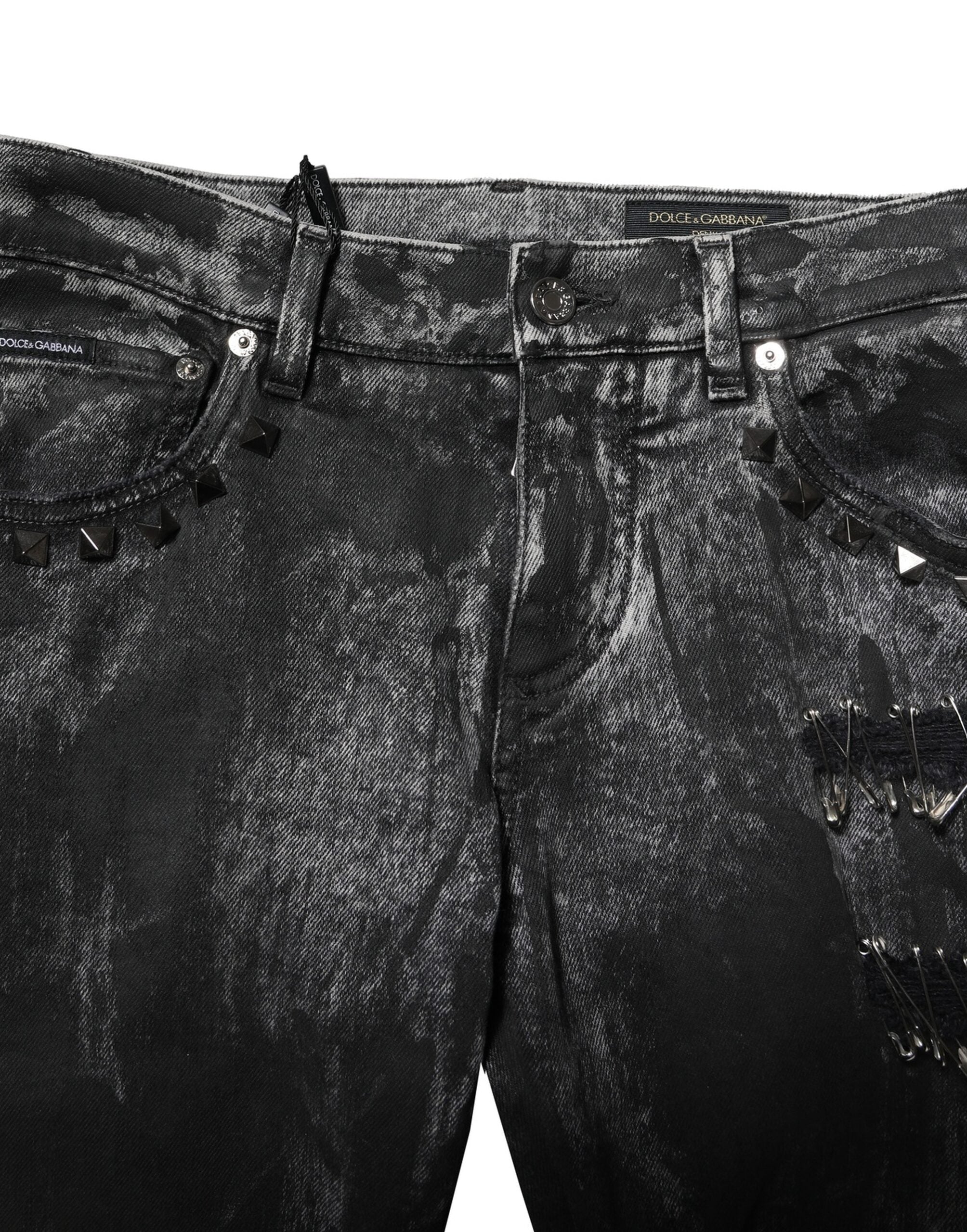 Black Washed Embellished Skinny Denim Jeans